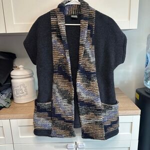 Klok Denmark Textured Sleeveless Cardigan Thick Merino Wool Lagenlook Unique M